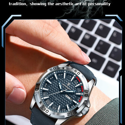 POEDAGAR Top Fashion High Quality Men's Watch Waterproof Luminous Date Week Watch for Men Leather Military Men's Quartz Wristwatch