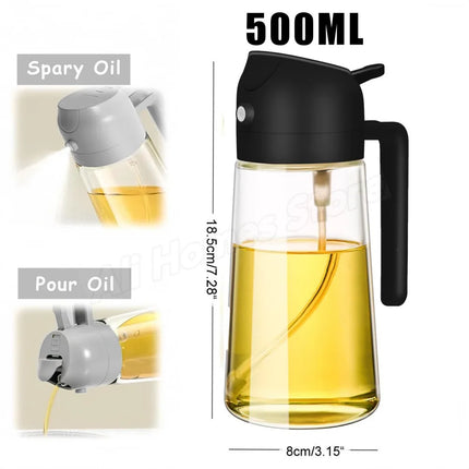 1/2PCS 500ml 2-in-1 Olive Oil Spray Dispenser Bottle Food Grade Oil Mister Sprayer Kitchen Cooking Air Fryer BBQ Camping Tools