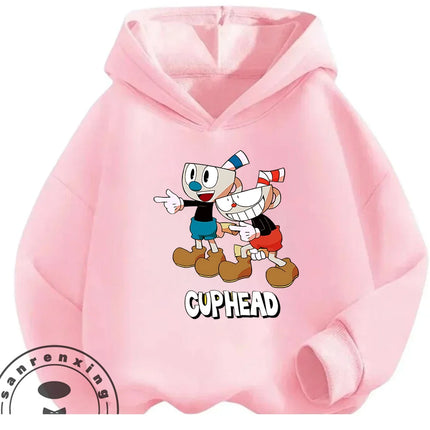3-14Y Boys Girls Cuphead Hoodie Autumn Winter Cute Kawaii Cartoon Street Hot Fashion Outdoor Casual Trendy Cozy