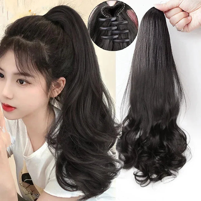 Synthetic Long Straight Claw Clip-On Ponytail Hair Extensions 50cm Heat Resistant Ponytail Hair Piece for Women Daily Party