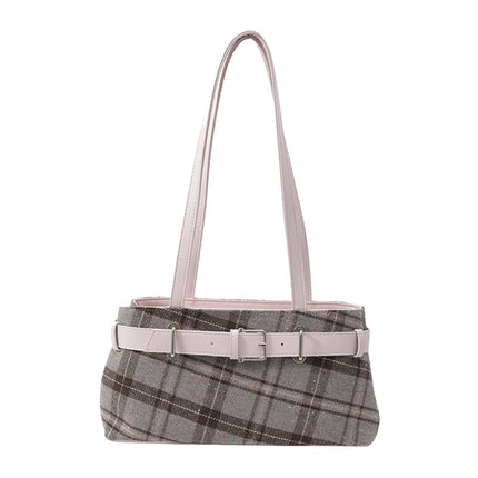 Girls Canvas Plaid Armpit Bag Fashion Checkerboard Grid Tote Handbag Vintage Shoulder Bag Retro Large Capacity Top-Handle Bags