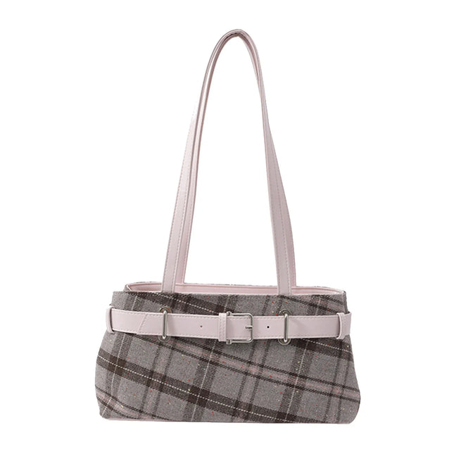 Girls Canvas Plaid Armpit Bag Fashion Checkerboard Grid Tote Handbag Vintage Shoulder Bag Retro Large Capacity Top-Handle Bags