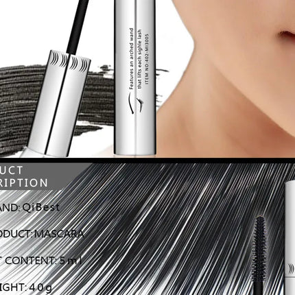 Qibest Silver Tube Mascara Waterproof Long & Curling Black Eyelashes Easy Removal No Dizziness Everlastingly Lasting