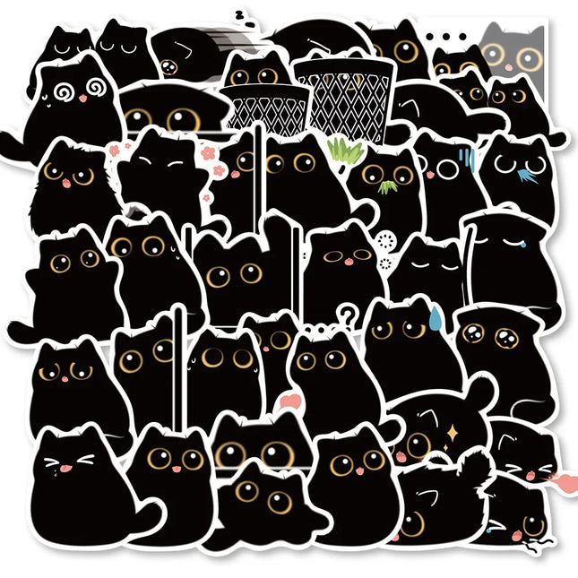40/80pcs Kawaii Black Cat Stickers Scrapbook Luggage Motorcycle Laptop Refrigerator Cute Animal Decal Sticker for Kids Gift