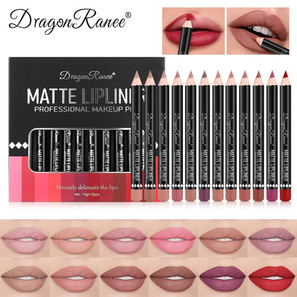 12 Color Nude Matte Lipstick Pencil Set Long-Lasting Waterproof High Pigment Wooden Lip Liner Makeup Tool for Lips