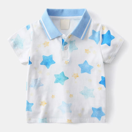 Fashion Kids Boys POLO Shirts Kids Short Sleeved T-shirt Star Print Tee Tops Toddler Polos Shirt 3 To 7Yrs Children Clothing