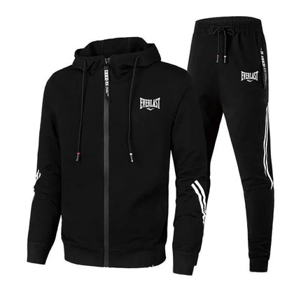 2026 New Trendy Mens Tracksuit Zip-up Hoodie Black Sweatpants Urban Casual Fashion Sportswear 2pcs Set Autumn Winter Warm Outfit