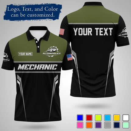 Mens Customizable Mechanic Work Polo Shirts Personalized Text And Logo Short Sleeve Tops 2026 Summer Breathable Sports POLO Tops