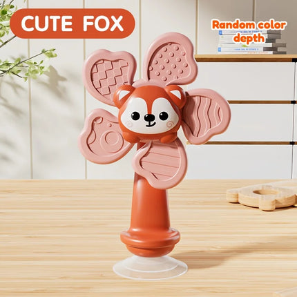 Baby Suction Cup Windmill Toy - Manual Rotating Wind- Spinner with & Bear Animal Shapes, Sensory Motor Skills Development