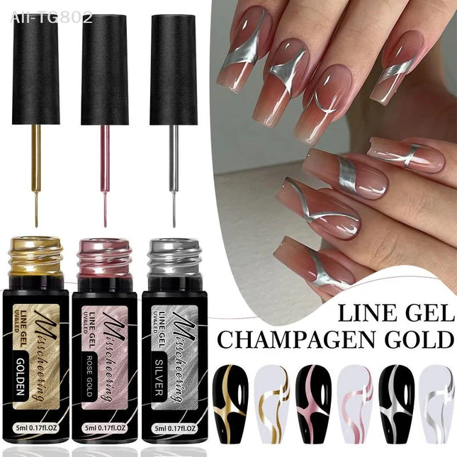 Gold Silver Metallic Nail Gel Liner Paint Chrome Mirror Effect Super Bright UV LED French Style Semi-Permanent Nail Polish