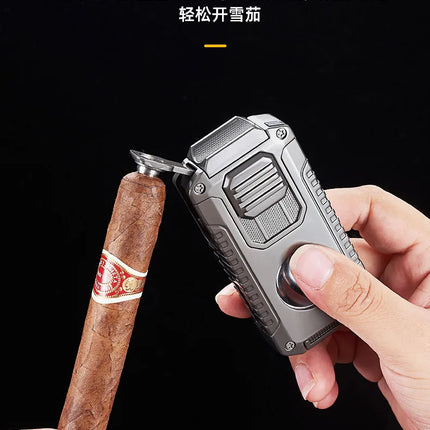 Portable Multi-function Jet Lighter with V-shaped Cigar Cutter Cigar Cigarette Holder Men's Cigarette Lighter, Gentleman's Taste
