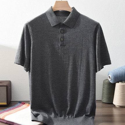 High quality 100% pure spun cashmere men's T-shirt casual solid color knitted pullover short sleeved POLO Neck Tees basic Tops
