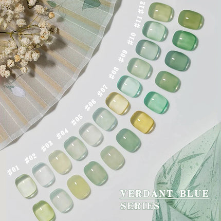 MN 12ML 1-12PCS Chinese Style Turquoise Gel Nail Polish 2026 New Ice Transparent Green Jelly Gel Polish Yellow Green Nails
