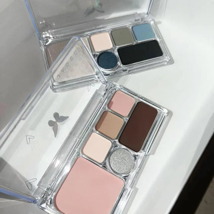 6 Colors Eye Shadow Palette Punk Smoky Black Glitter Pearly Eyeshadow Palette Korean Shiny Blue Eyeshadow Contour Blush Makeup