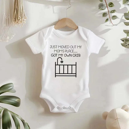 "Just Moved Out My Moms Place Got My Own Crib" Funny Letter Printed Newborn Rompers Infant Bodysuit Summer for 0-24M