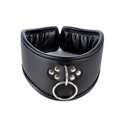 Leather BDSM Bondage Posture Neck Collar With Pullring Lockable Chastity Belt,Adjust Collar Ring Slave Neck Harnes Strap Sex Toy