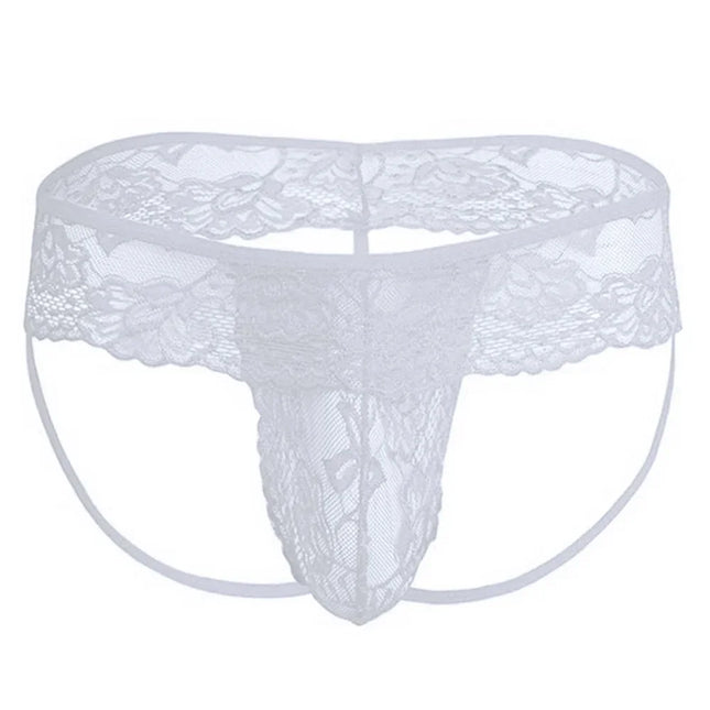 Men's Panties Lace See Through Backless Jockstrap String Sissy Gay Pouch Thong Briefs Transparent Underwear Panties Underpants