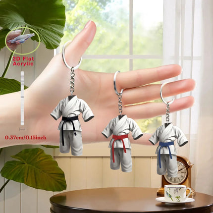 2D Karate Costume Keychain Jiu-Jitsu Themed Pendant Charms Flat Acrylic Hanging Decoration for Bags Festive Party Gift