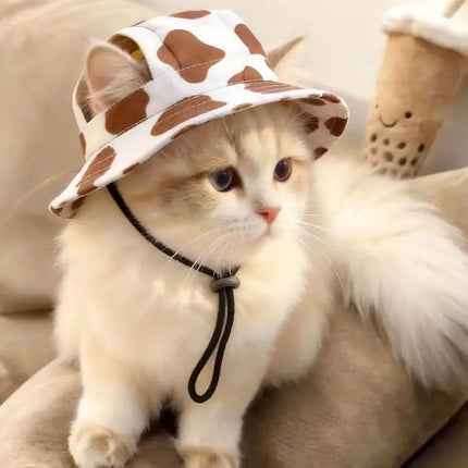SU Summer Pet Cat Sun Hat With Ear Holes - Cute Kitten Fisherman Cap For UV Protection Breathable Outdoor Sunshade Cap For Cats