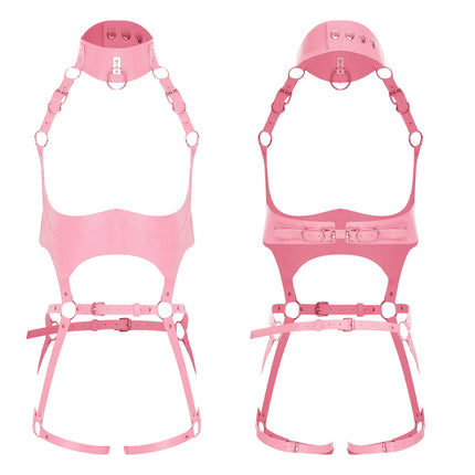Women Lingerie Faux Leather Body Belt Harness Costume Accessory Choker And Bra Cage Hollow-out Adjustable Harness Body Straps