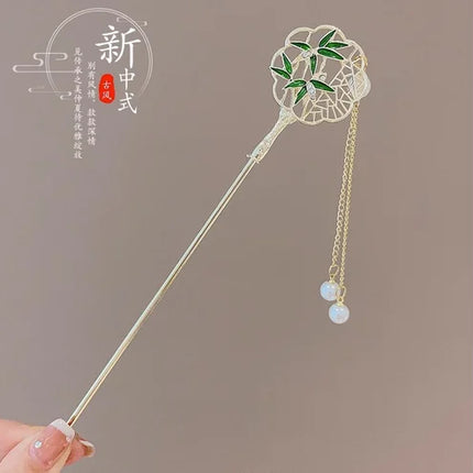 Neo Chinese Hairpin For Women Trendy Metal Flower Tassel Hair Stick Girls Daily Travel Shopping Jewelry Hair Accessories 1pc