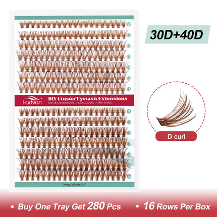 Fadvan Brown Lash Clusters DIY Eyelash Extensions 9-16mm Natural Lashes Wispy Individual Lash Extensions 280pcs C/D Curl lashes