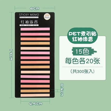 300Pcs Color Translucent Strips PET Index Sticker Note Highlight Mark Stickers Subjects Bookmarks Student Stationery Sticky Note
