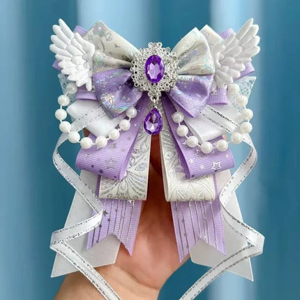 Lolita Angel Wing Bow Handmade Finished Crystal Pearl ItaBag Charm DIY Lolita Bags Clothing Decorations Accessories