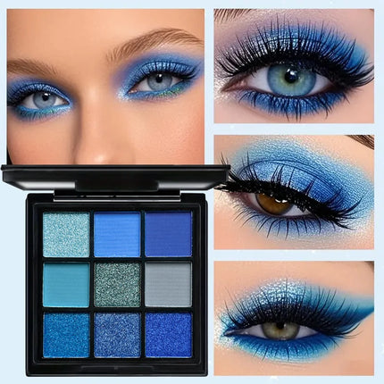 9 Color Blue Eyeshadow Palette Matte Shimmer Dolphin Eye Shadow Palette Glitter Makeup Pigmented Long Lasting Professional