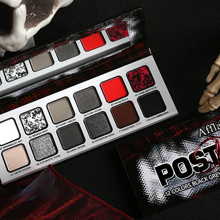 Goth Makeup Gray Black Eyeshadow Palette, Grunge Smokey Eye Eyeshadow Palette Highly Pigmented, Blendable Chrome Glitter Silver