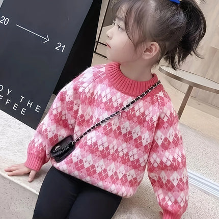 Children's Sweater Winter New Style Girls' and Boys' Pullover Round Neck Knitwear Baby Upper Body Warm Clothing