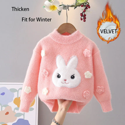 Playful and cute Cartoon Rabbit Pattern Kids Girls Sweaters Floral Pullover Cotton Sweatshirt Autumn Winter Bunny Outfit IY1125