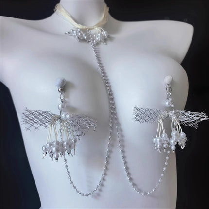 Women's Pearl Collar with Nipple Clamps and Double-Peak Toy Nipple Clamps SM Body Restraint Chain Body Decoration Adult Product