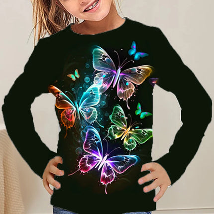 Children's Clothing Cute Butterfly Print Girl Clothes Autumn Long Sleeve T-Shirt 2024 Kids Clothes Polyester Tops Child T-Shirt