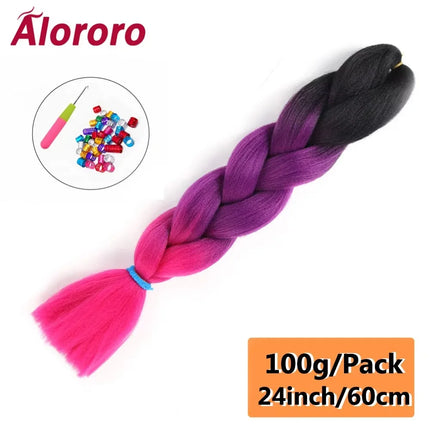 24 Inch Jumbo Braids for Hair Extensions Purple Synthetic Braiding Hair Accessories 100G/Pack Women DIY Hair for Crochet Braid