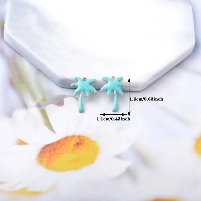 20pcs Copper Two-sided  Enamel coconut tree  Charms oil dripping Ear Pendant Necklace bracelet  jewelry decoration