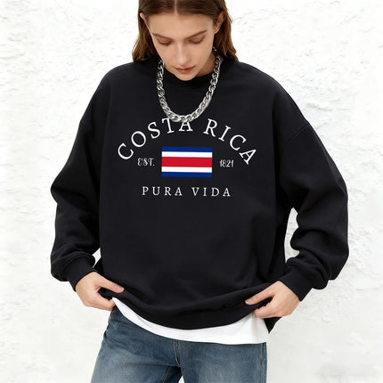 Costa Rica Pura Vida Flag Prints Women Sweatshirts Winter Crewneck Hoodie Basics Warm Jogging Oversized Pullovers Casual Clothes