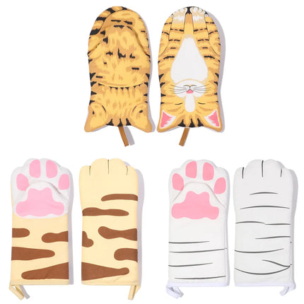 1Pc Cute Cartoon Cat Paws Pattern Oven Mitts Cotton Insulation Gloves Anti-Scalding Heat Resistant Baking Supply Microwave Tool