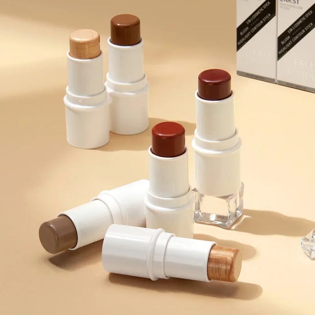QIBEST Multi-functional Makeup Balm Pearlescent Highlights Stick Cheek Blush Brighten Highlight Stick Lip Balm Contour Pen