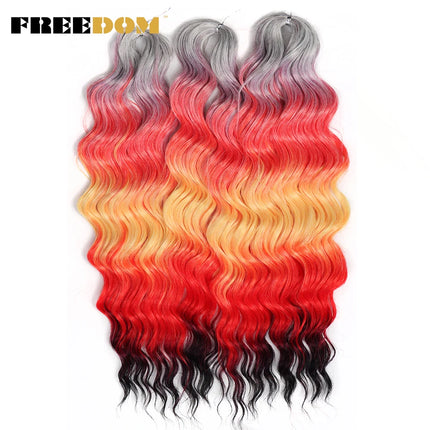 FREEDOM Synthetic Braiding Hair Extensions Deep Wavy 24 inch Long Curly Braids Hair Ombre Brown Rainbow Twist Crochet Hair
