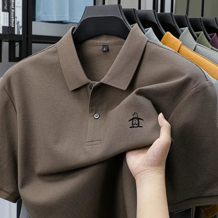 High end brand polo shirt men's short sleeved penguin embroidered top summer new 100% cotton comfortable business casual T-shirt
