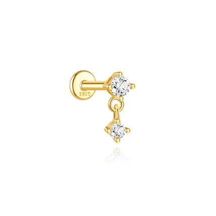 CANNER 1Pc 925 Silver Smooth Stars Moon Stud Earrings For Women 18K Gold Flat Head Threaded Puncture Ear Bone Ins Fine Jewelry