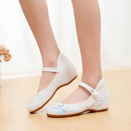 Fashion Embroidery Chinese Style Low-heel Women Shoes Elegant Casual Zapatos Vintage Woman Cloth Single Shoes Ethnic Style