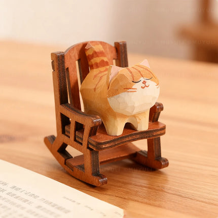 Cute Golden gradient Cat Figurine Decorative Wooden Ornament Miniature Kitten Home Bedroom Office Desk Decoration Gift Statue