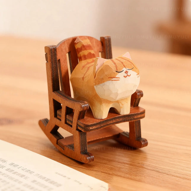 Cute Golden gradient Cat Figurine Decorative Wooden Ornament Miniature Kitten Home Bedroom Office Desk Decoration Gift Statue
