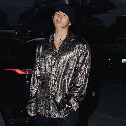 FEWQ Fashion Men's Shirts Turn-down Collar Long Sleeved Pattern Design Casual Single Breasted Loose Male Tops Spring 24K2996