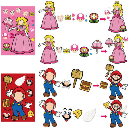 12pcs Anime  Mario Bros Puzzle Stickers Game Kawaii Make A Face Sticker Cute Cartoon DIY Funny Pack Toy Gift