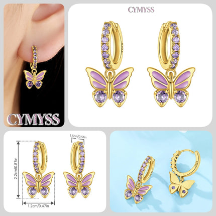925 Sterling Silver Inlaid Zircon Butterfly Earrings Insect Element Original Design Women's Fashion Party Jewelry Gift Ear Loops