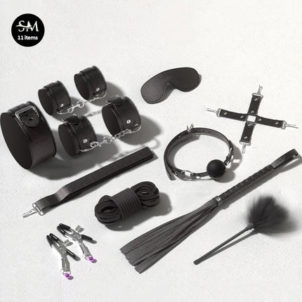 Sex Toys BDSM Bondage Kits Genuine Leather Restraint Set Handcuffs Collar Gag Vibrators Sex Toys For Women Couples Adult Games