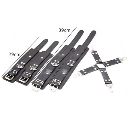 Thierry PU Leather SM Toy Wrist & Ankle Cuffs Bondage Restraints Adult Games Handcuffs Sex Toys for Women Men Slave Roleplay Kit